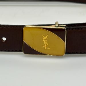 YSL Yves Saint Laurent Vintage Tan and Gold Logo Buckle Belt Yves Saint Laurent Vintage YSL Logo Leather Belt Brown Gold  main image 4