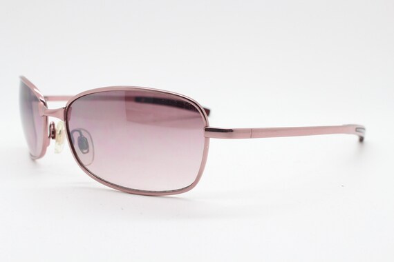 Y2K vintage curved sunglasses. Pink chrome metal … - image 5