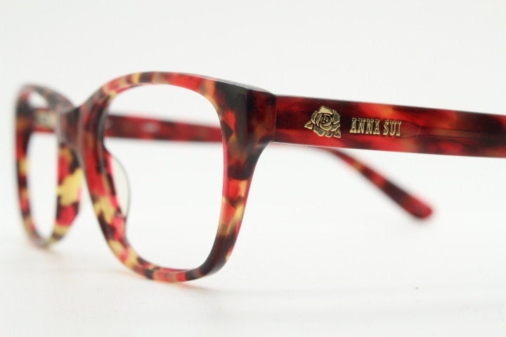 Anna Sui Modified Wayfarer Design Eye Glasses. Superb Marbled