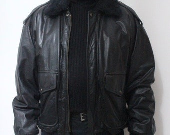 80s Vintage Genuine Leather A2 Flying Jacket. Classic Mens Dark