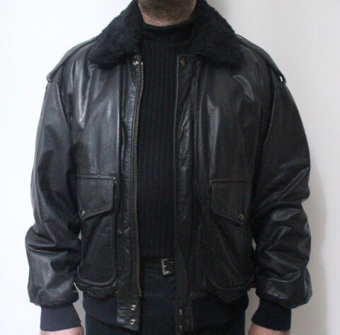 80s Vintage Genuine Leather A2 Flying Jacket. Classic Mens Dark