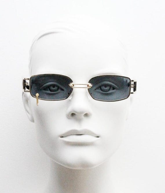 Vintage low profile sunglasses. Rectangular gold … - image 2