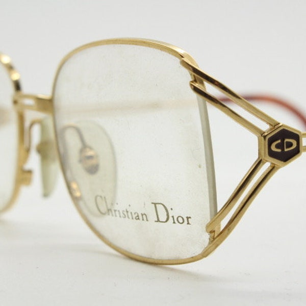 Christian Dior 80s vintage eye glasses made in Austria. Open sided rectangular optical frame with yolked temples. Prescription eyeglasses