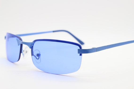 Ardilla primero Norma Gafas de sol vintage de media montura Y2K con lentes azules - Etsy España