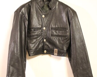 90s vintage short leather jacket （ M ） Vintage 90s First Brand Black Leather Moto Jacket - Etsy