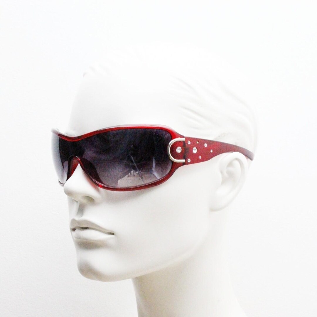 Y2K Vintage Visor Sunglasses. Red Massive Mask Mono Lens  display picture 2