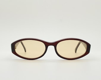 90s vintage rectangular oval sunglasses. Low profile 60s design dark brown acetate frame with light tone lenses. BNWT. Small unused NOS