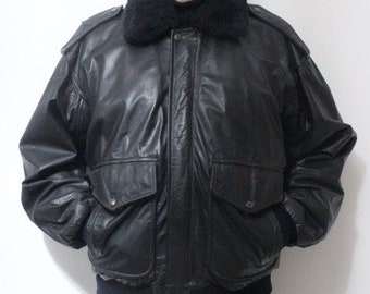 80s Vintage Genuine Leather A2 Flying Jacket. Classic Mens 80s Vintage Genuine Leather A2 Flying Jacket. Classic Mens