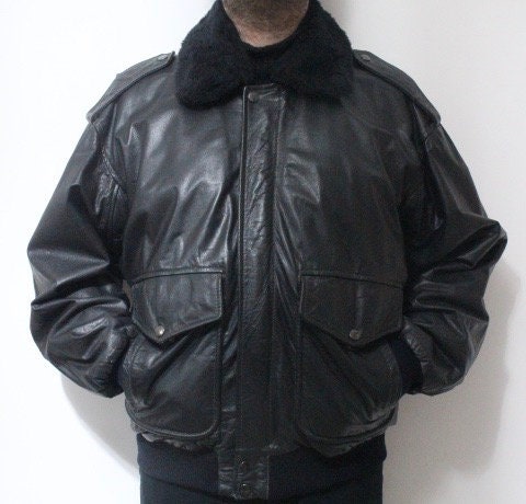 80s Vintage Genuine Leather A2 Flying Jacket. Classic Mens Dark