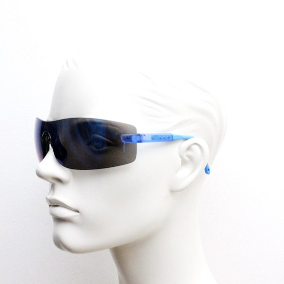 Y2K vintage visor sports shield sunglasses. Rimless b… Gem