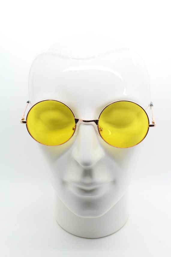 GDC Round Sunglasses イエロー 90s Round Vintage Sunglasses. Rose Gold Metal Frame With