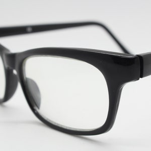 90s vintage black low profile glasses. 60s design rectangular gloss acetate optical frames. Prescription eyeglasses. RX Spectacles. BNWT NOS