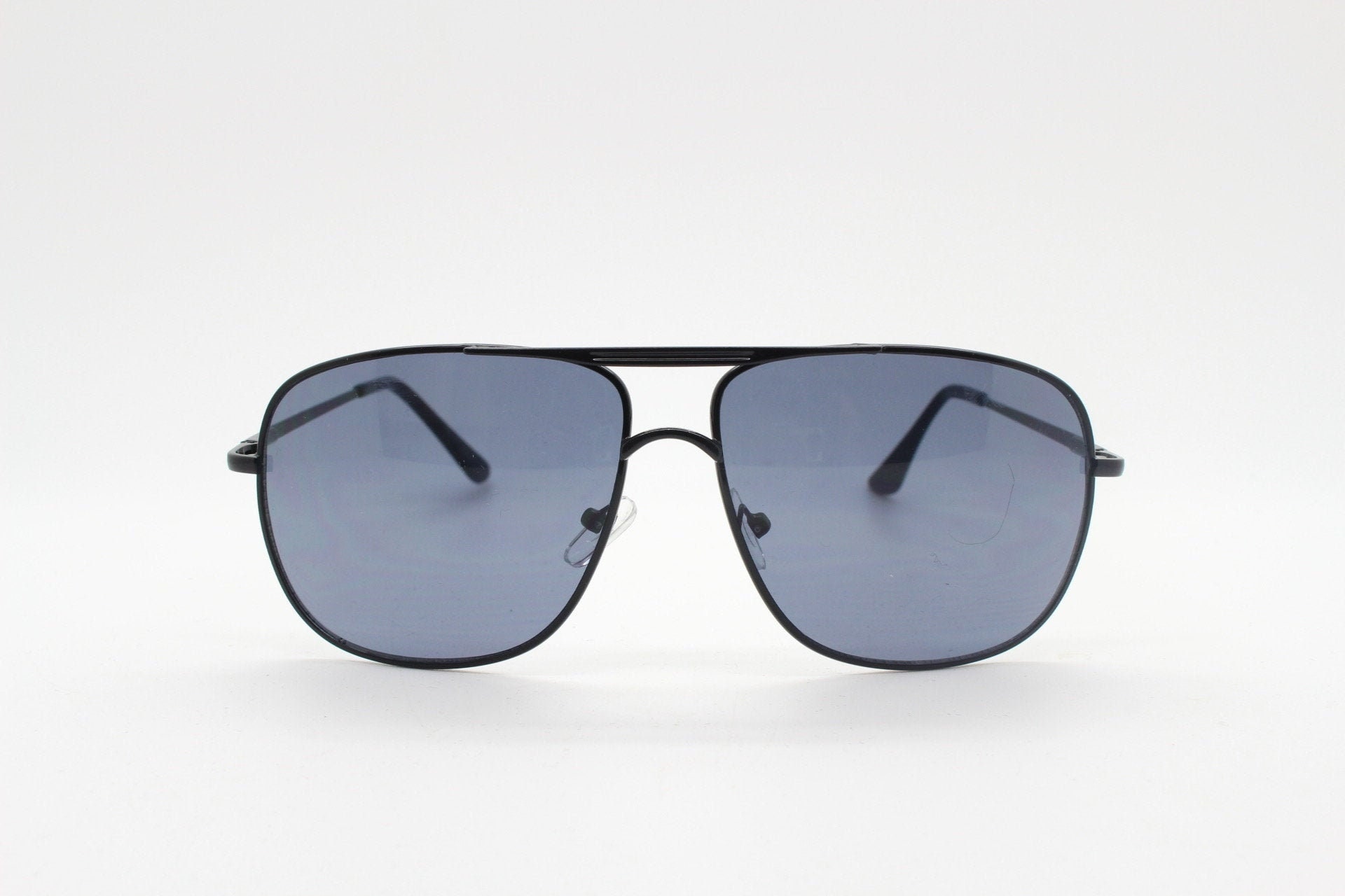 Y2K Vintage Square Aviator Sunglasses. Black Gloss Metal 