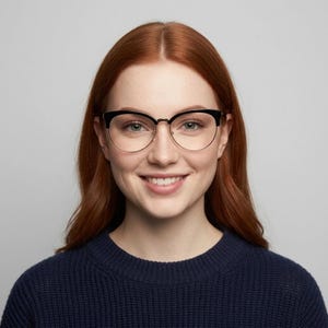 90s vintage modified cat eye glasses. Black gloss browline half frame eyeglasses with gold underwire. 50s, 60s design cateye. NOS