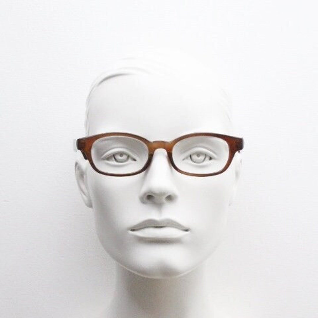 90s Vintage Rectangular Low Profile Eye Glasses. Transparent Brown Optical Frames. Prescription