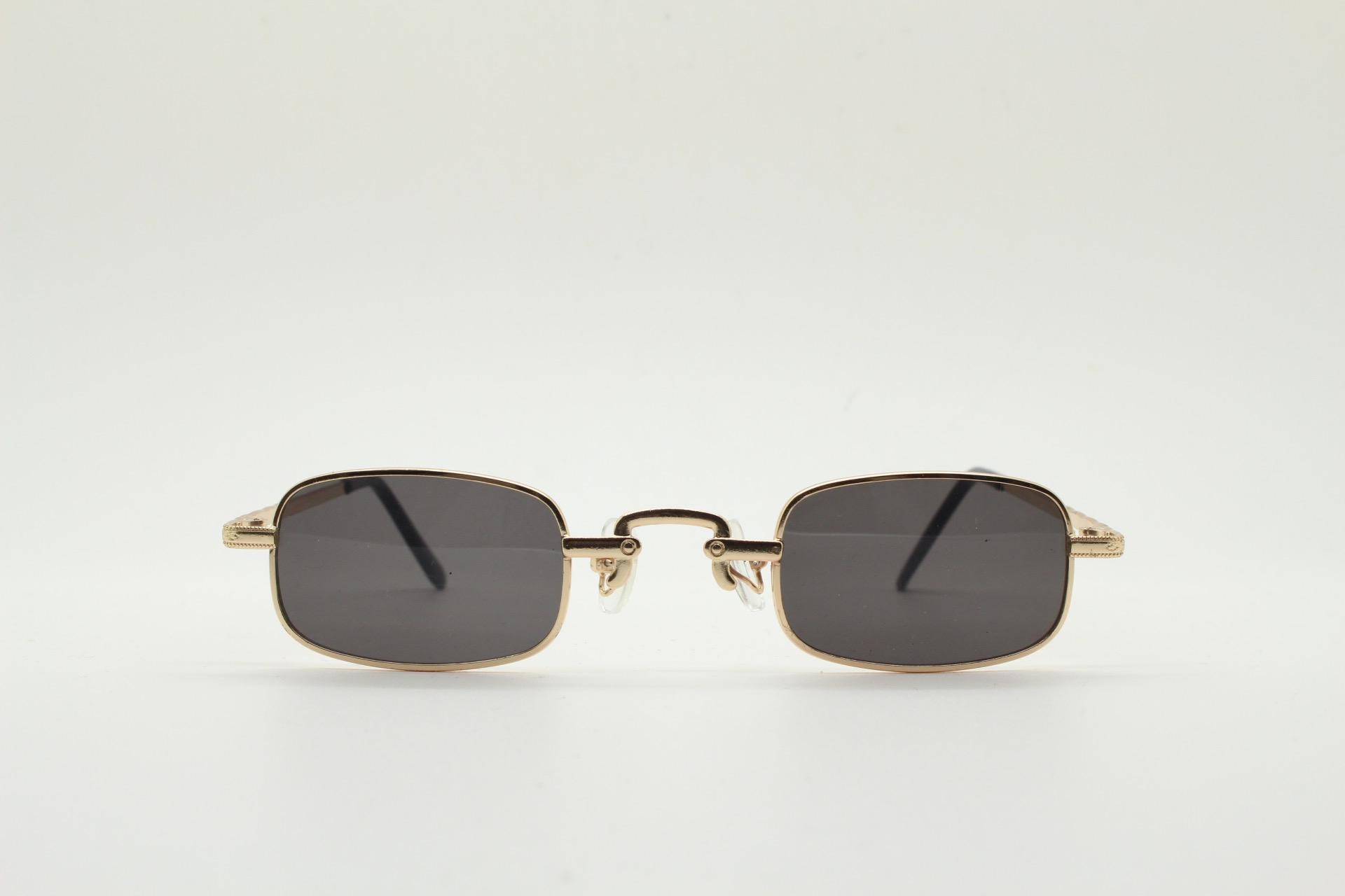 90s Vintage Small Rectangular Sunglasses. Imposing Minimal Gold