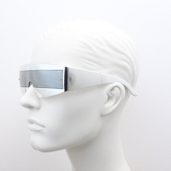 Y2K Vintage Square Visor Sunglasses. All Silver 80s Style  display picture 1