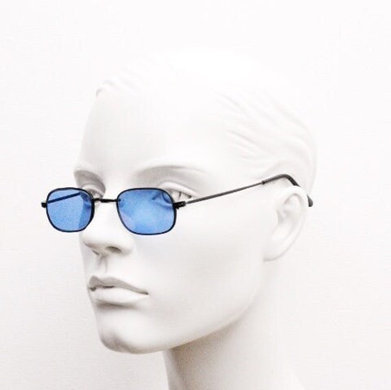 90s vintage minimal metal rectangular sunglasses.… - image 1