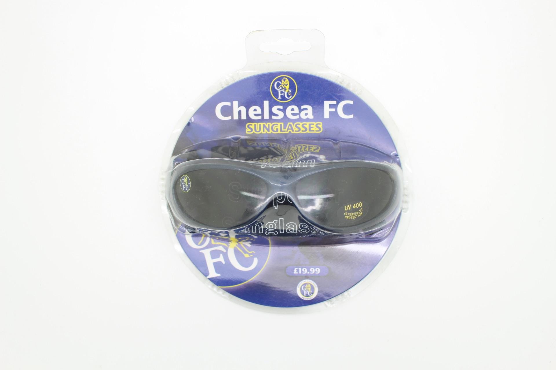 Y2K vintage  2003 Chelsea supporters sunglasses. Black wrap around sport shield frame in complete unopened original shop packaging. BNWT