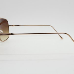 Y2K vintage square aviator sunglasses. Gold gloss metal frame 70s style aviators with sizzling brown graduating lenses. 2000s. Unused NOS image 5