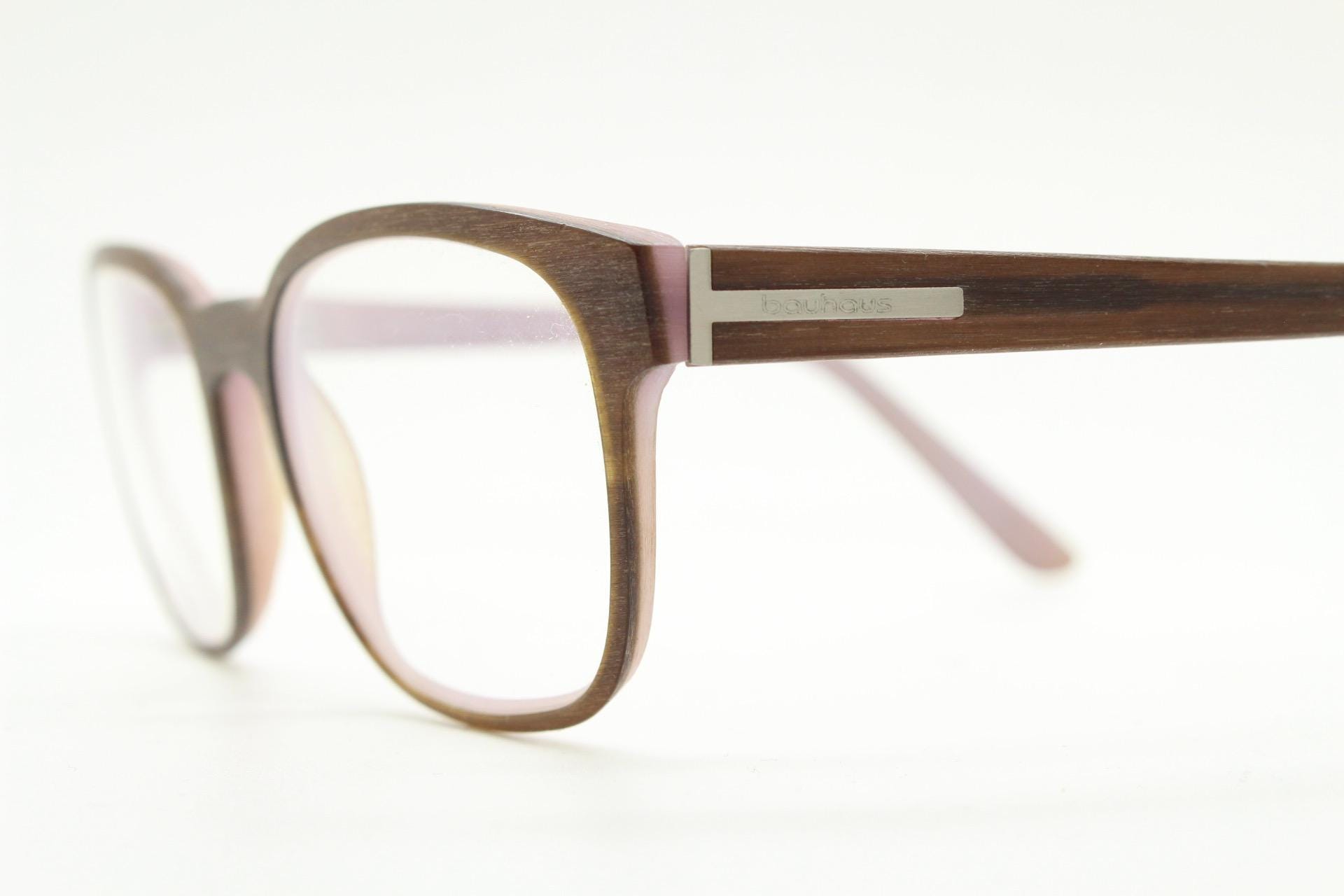 Bauhaus rectangular brown vintage eye glasses. Superior quality 'wood' look acetate optical frame. Prescription RX Spectacles