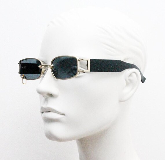 Vintage low profile sunglasses. Rectangular gold … - image 3