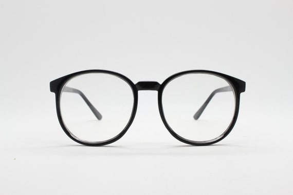 80s Vintage Black Round Glasses. Slightly Oversized Optical Frames.  Prescription Eyeglasses With Clear Lens. RX Spectacles 