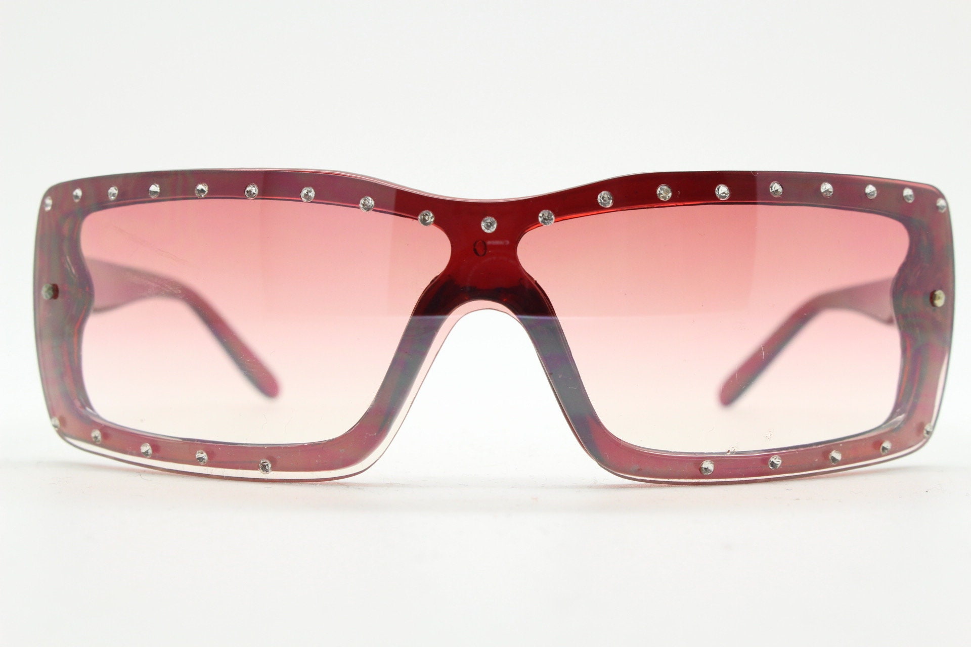 Y2K Vintage Shield Sunglasses With Diamante. Red Wrap Around  display picture 1