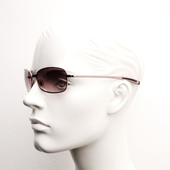 Y2K vintage curved sunglasses. Pink chrome metal … - image 9