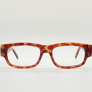 80s vintage rectangular low profile eye glasses. Transparent brown giraffe pattern optical frames. Prescription RX Spectacles. NOS