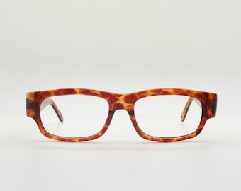80s vintage rectangular low profile eye glasses. Transparent brown giraffe pattern optical frames. Prescription RX Spectacles. NOS