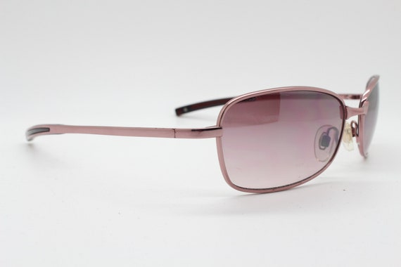Y2K vintage curved sunglasses. Pink chrome metal … - image 7