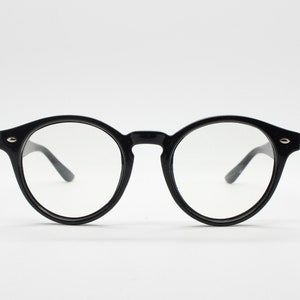 90s vintage black rounded wayfarer style glasses. Black gloss optical frames with clear lenses. Prescription eyeglasses. RX spectacles