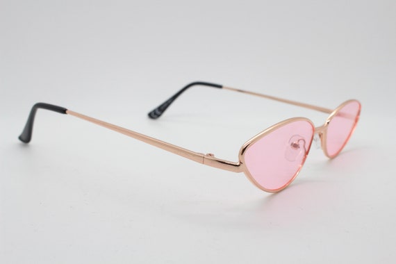 Y2k Vintage Low Profile Cat Eye Sunglasses. Women s Minimal Rose Gold Metal Pointed Cateye Frame With Candy Pink Lenses BNWT Etsy UK