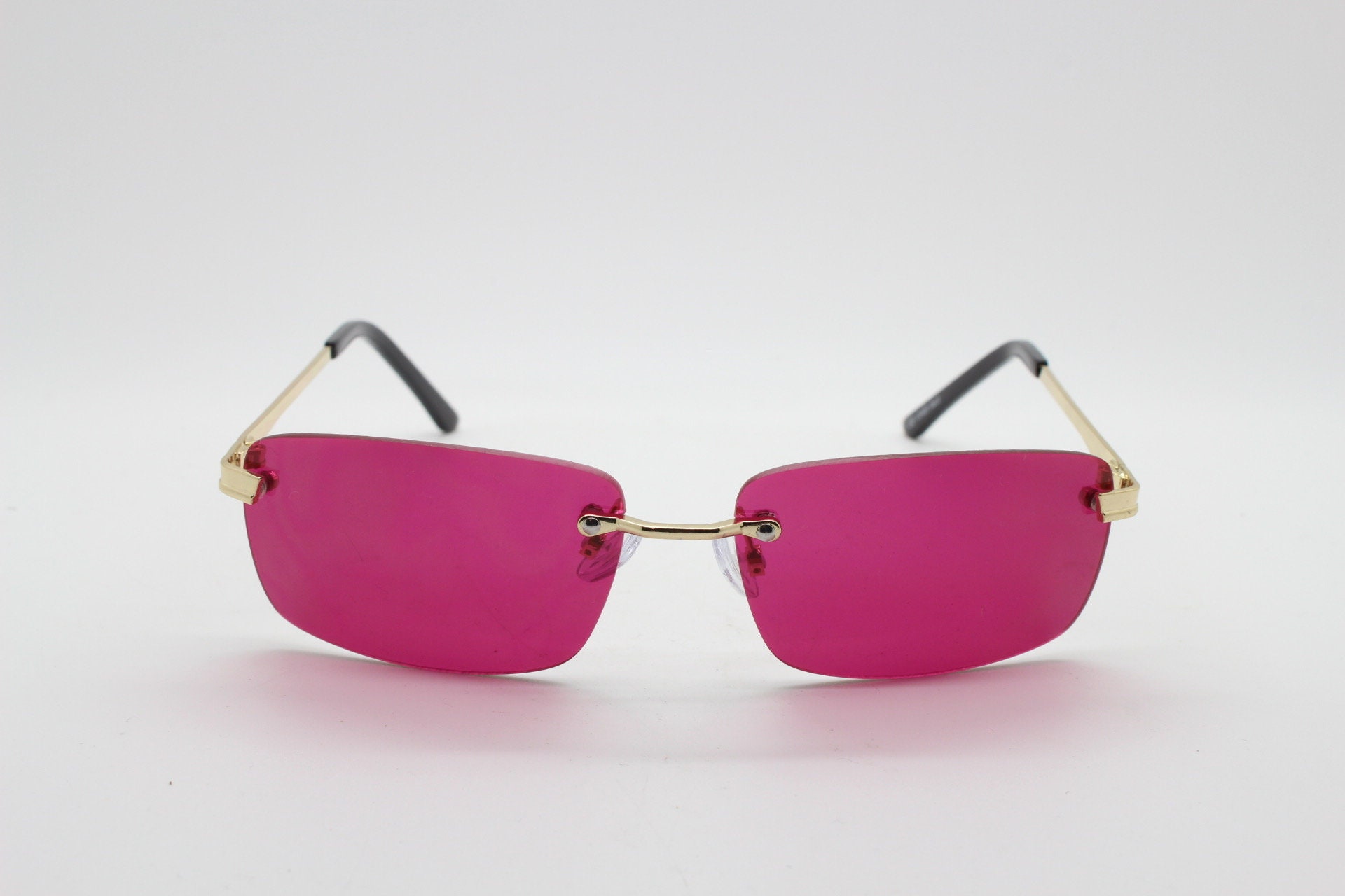 Women Y2k Sunglasses Rectangle Fashion Flame Metal Frameless Retro Eyewear Pink LIU·WEN Rectangle Y2k Sunglasses for Women - Trendy Rimless  main image 3