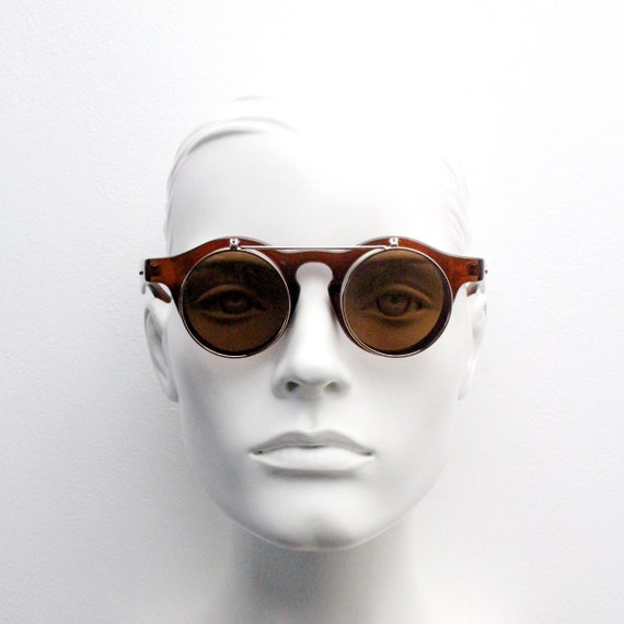 Vintage 90s round flipper sunglasses. 30s style b… - image 3