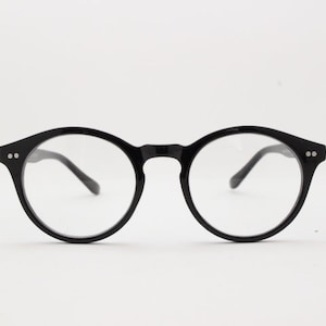 90s vintage small round glasses. 30s, 20s style black optical frames. Prescription eyeglasses with clear lens. RX spectacles