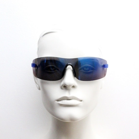 Y2K vintage visor sports shield sunglasses. Rimless b… Gem