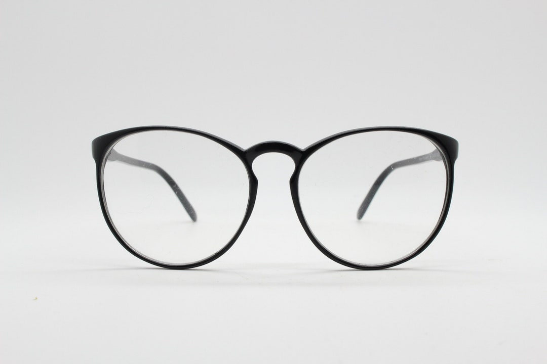 80s Vintage Black Round Slightly Oversized Slim Optical