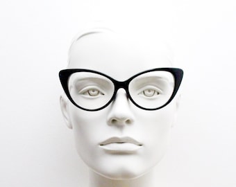Pointed cat eye Vintage black clear lens optical Y2K  womens prescription 50s rockabilly spectacles