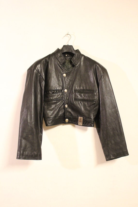 Vintage 90s Black Leather Men's Biker Jacket. Boxy Fit Soft