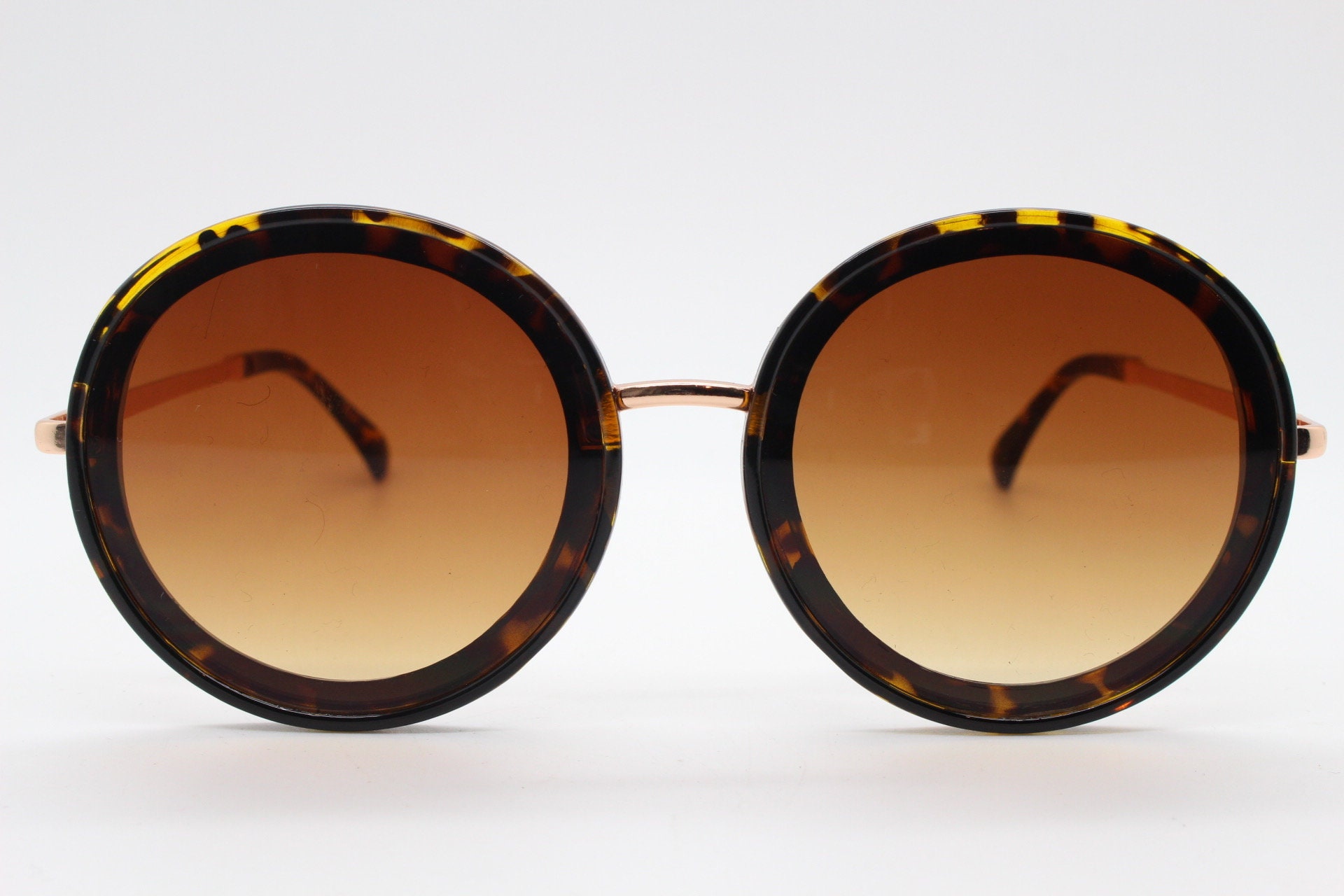 Round Oversized Gold Filigree and Tortoise Sunglasses Brown Lenses New Amazon.com: Brown Gradient Oversize Sunglasses for Women  main image 3