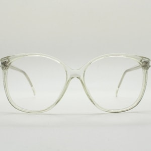 Lunettes de soleil rondes surdimensionnées vintage des années 80. Monture optique en cristal clair transparent. Lunettes de vue RX avec correction. Oeil de chat propre NSA