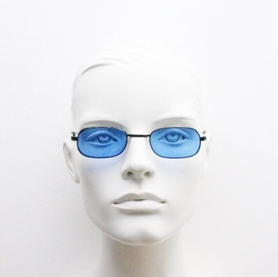 90s vintage minimal metal rectangular sunglasses.… - image 2