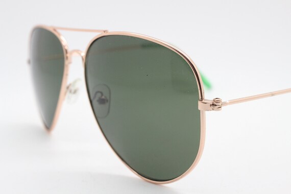 Vintage Style Rose tone Aviator Sunglasses with Green Lenses | Rose Gold Grandpa Thin Aviator Gradient Sunglasses with  main image 3