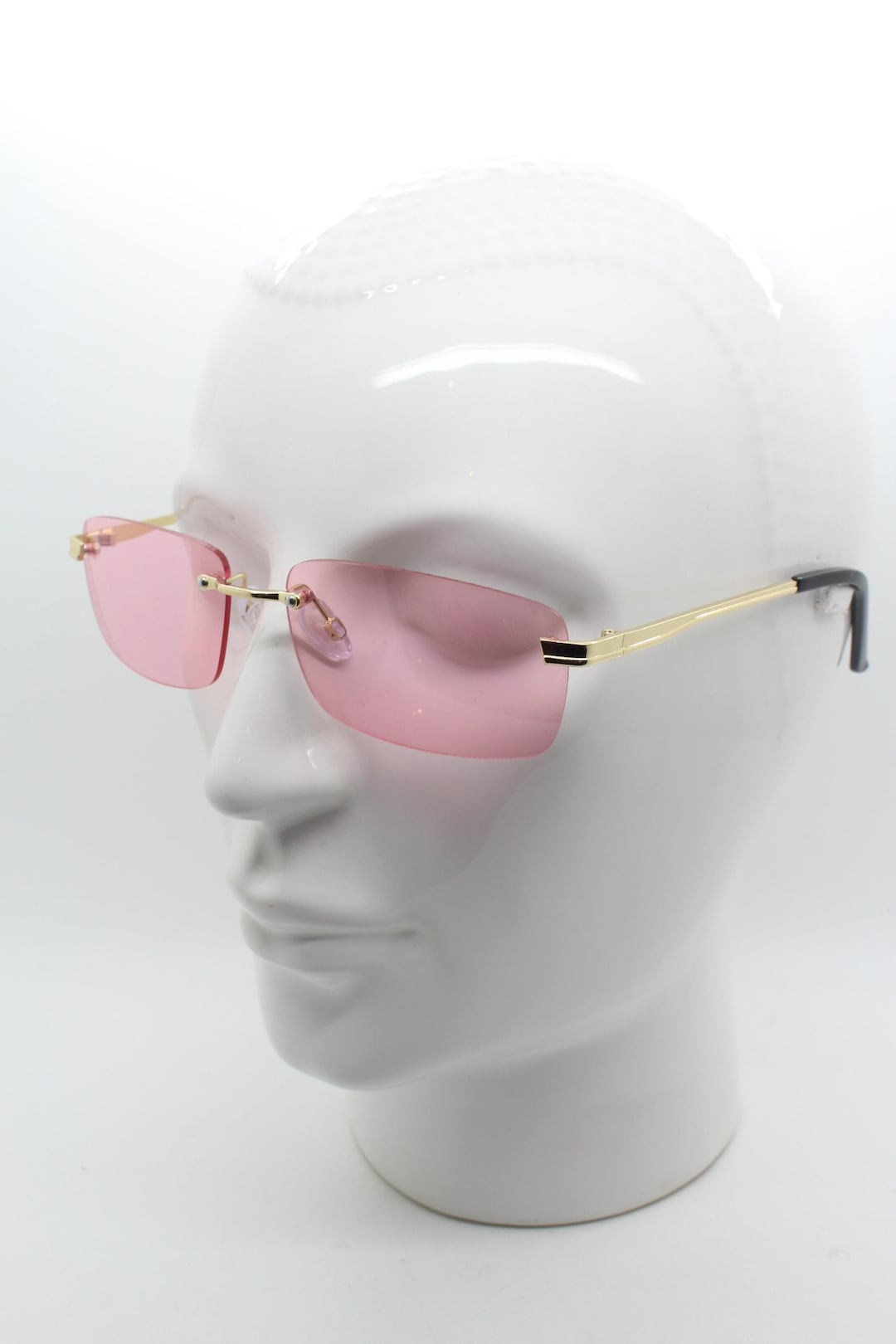 Y2K Vintage Frameless Pink Sunglasses. Rectangular Lenses With