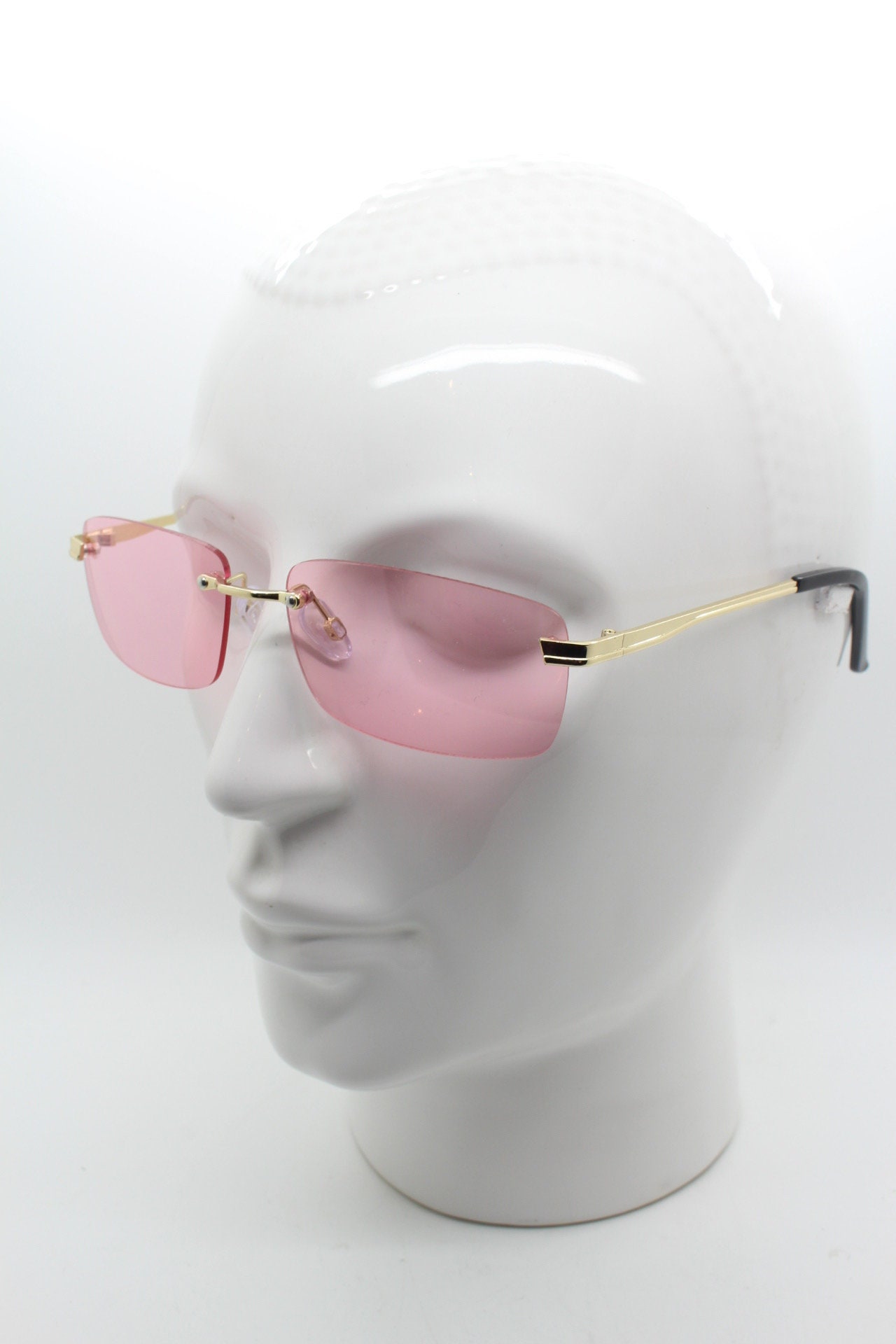 Y2K Vintage Frameless Pink Sunglasses. Rectangular Lenses  display picture 2
