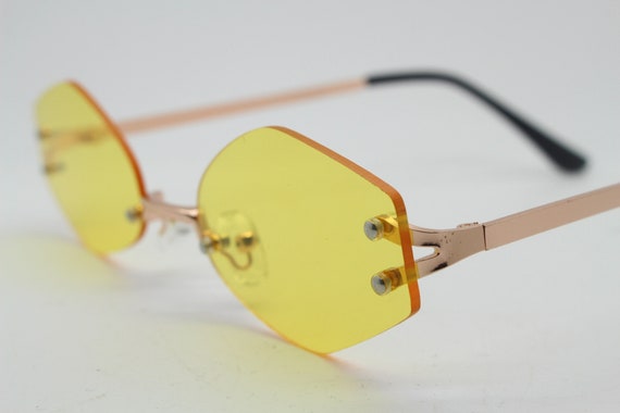 Y2K Vintage Frameless Hexagon Sunglasses. Bright Yellow  display picture 1