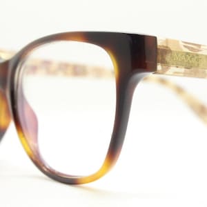Max & Co cat eye glasses. Tortoise front acetate optical frame with crystal arms and brown camouflage. Womens vintage prescription RX