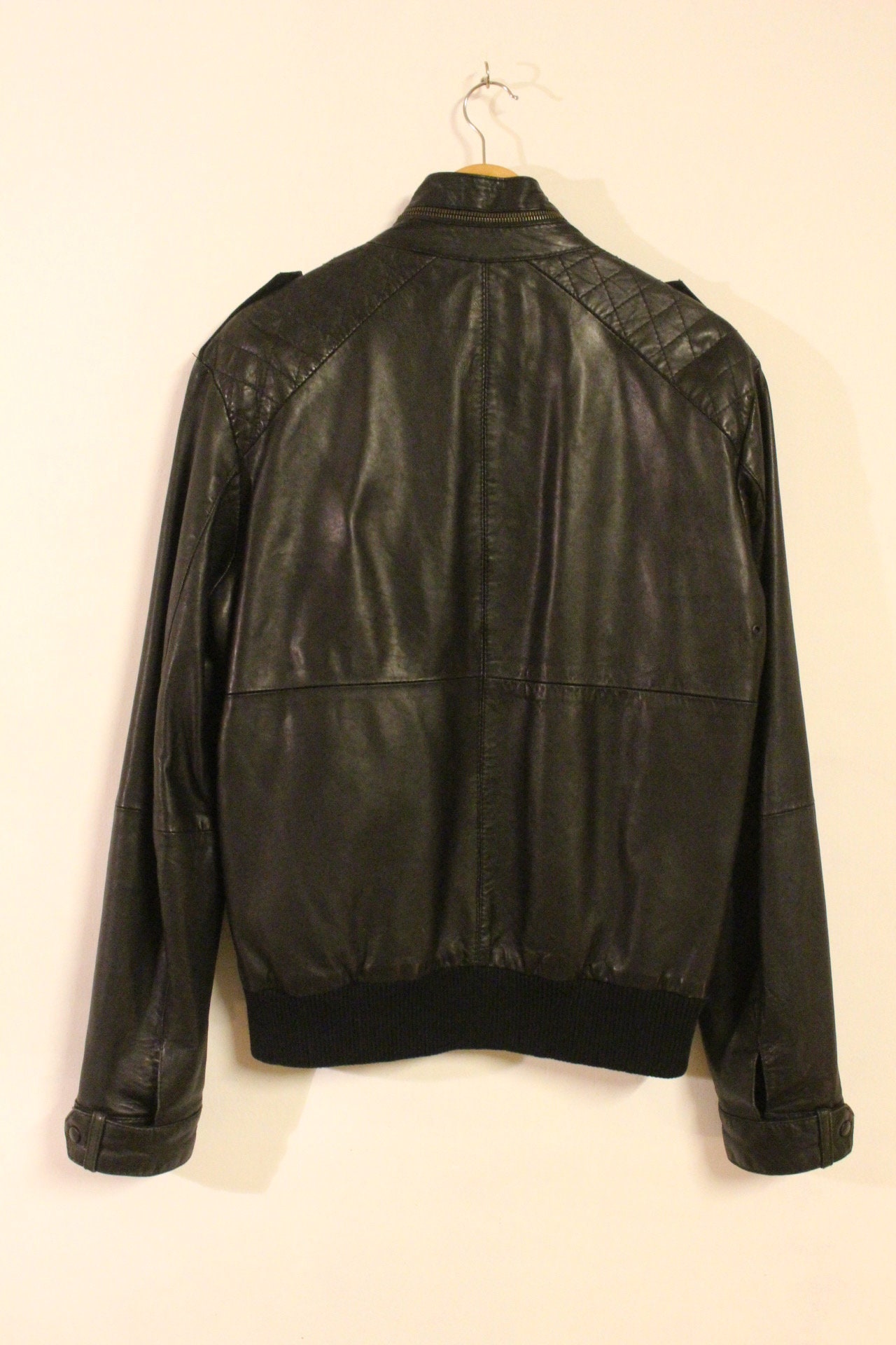 Vintage Black Genuine Leather Jacket. Mens Round Collar Zipper - Etsy UK